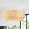 Alynnah 4 - Light  Rattan Dimmable Unique / Statement Tiered Drum Chandelier with Black Adjustable Hardware - Image 2